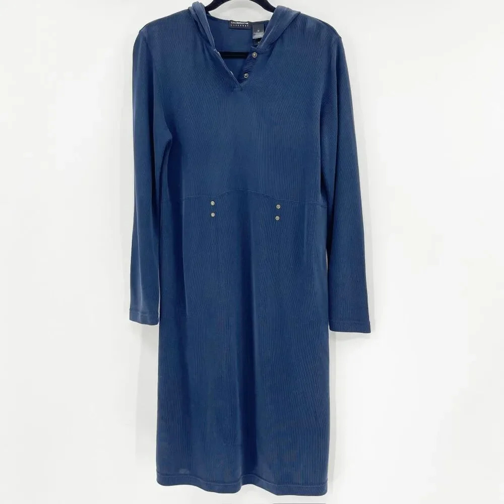Liz Claiborne LizSport Hooded Dress Womens Size M Navy Blue Oversized Pullover